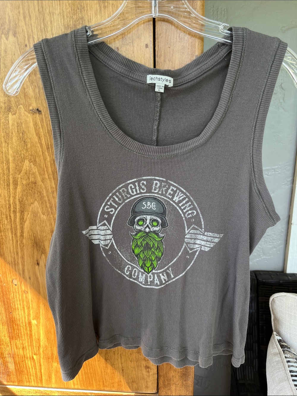 Women's Gray Graphic Tank Top - Sturgis Brewing size L